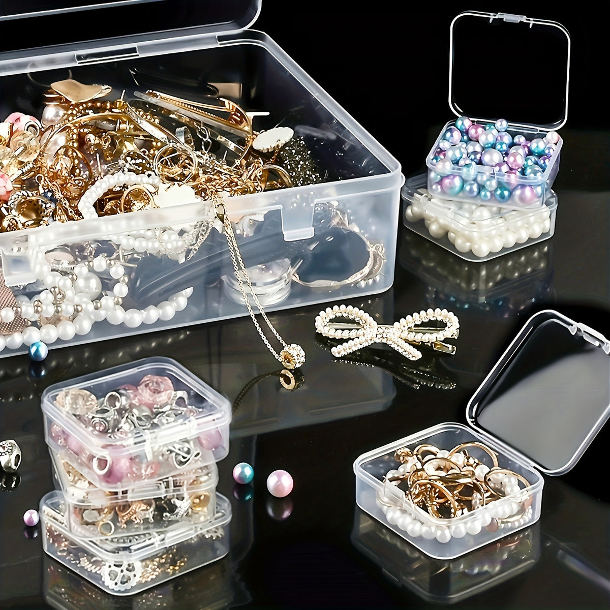 6 Pcs Clear Plastic Storage Box Set - Ultra-Visible, Stackable & Space-Saving Solution For Hair Accessories, Jewelry, DIY Rice Beads, Hardware & Craft Supplies - Versatile, Lightweight Organizer Cases Organization, Storage