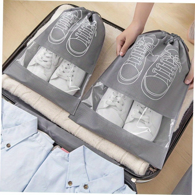 Lightweight Dustproof Grey Travel Shoe Bag with Drawstring Closure - Hand Washable Non-Woven Storage Bag, Suitable for Organizing And Cleaning Shoes