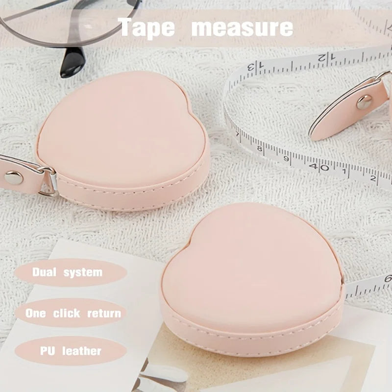 1Pc PU Leather Love Small Tape Measure Waist Tape Measure Home Use Cloth Measure 59.06 Inch Multifunctional Mini Measure