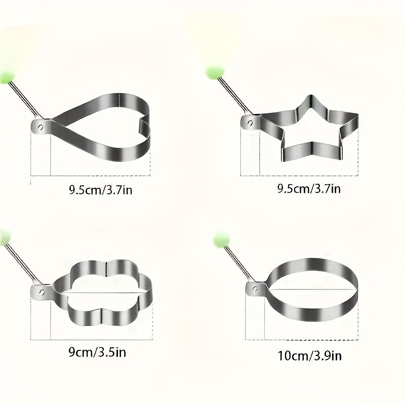 4pcs Heavy-Duty Stainless Steel Egg Molds Set with Heart, Star, Flower & Round Shapes - Non-Stick Baking Molds for Induction-Safe Omelets, Frittatas, Cakes, Pastries - Easy-Clean Egg Shapes for