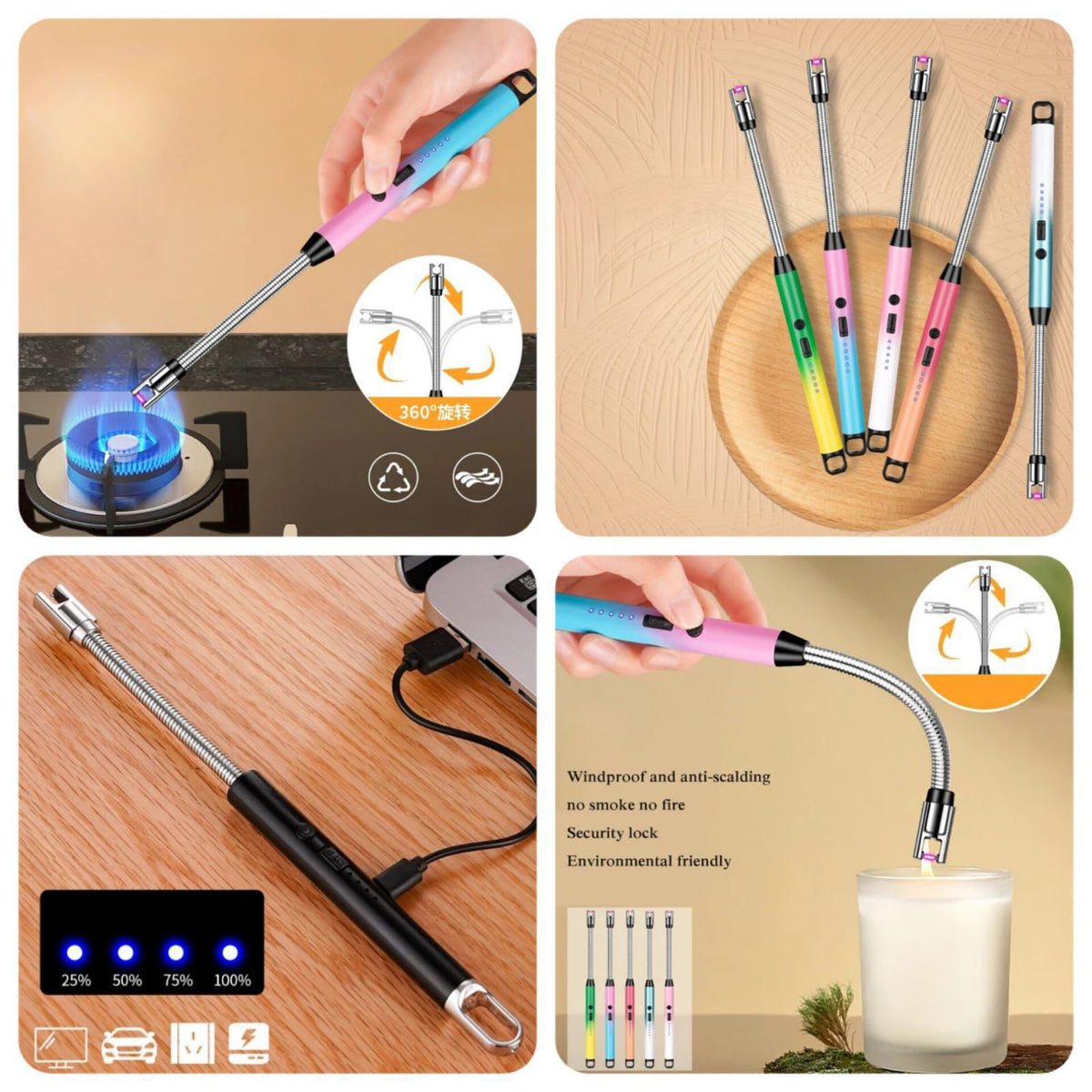 Rechargeable Electric Lighter - Windproof Electronic Pulse USB Charging Lighter Safety Ignition Switch Outdoor Kitchen Candle Electric Lighters