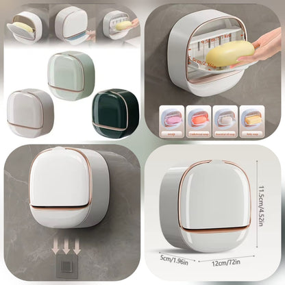 A Soap Holder, a Wall-mounted Soap Dish That Requires No Drilling, a High-quality Soap Container with a Lid, Suitable for Bathroom Use, Including a Soap Dish, as a Decorative Item for Home and Bathroom