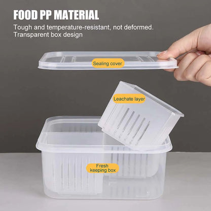 Double Layer Refrigerator Storage Box, Double Layer, Vegetable, Fruit, Fresh, Drain Basket, Refrigerator, Food Containers, Drain, Crisper, 4 Grids