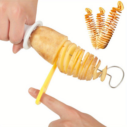 1pcs Stainless Steel Potato Slicer Set, Manual Cyclone Rotating Vegetable Cutter, Non-Sparking/Magnesium Rod, Plastic Handle, BBQ And Camping Kitchen, Father'S Day, Colorful Wedding Season