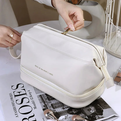 Double Layer Leather Cosmetic Pouch