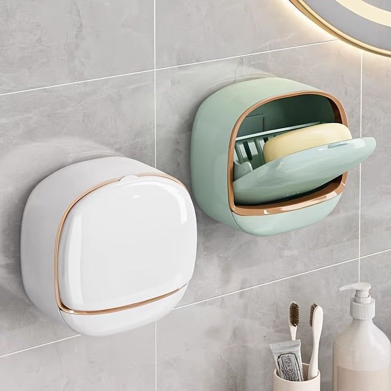 A Soap Holder, a Wall-mounted Soap Dish That Requires No Drilling, a High-quality Soap Container with a Lid, Suitable for Bathroom Use, Including a Soap Dish, as a Decorative Item for Home and Bathroom