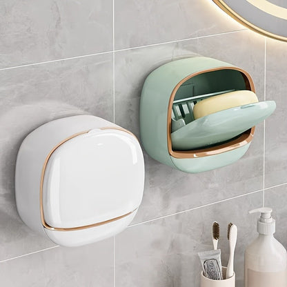 A Soap Holder, a Wall-mounted Soap Dish That Requires No Drilling, a High-quality Soap Container with a Lid, Suitable for Bathroom Use, Including a Soap Dish, as a Decorative Item for Home and Bathroom
