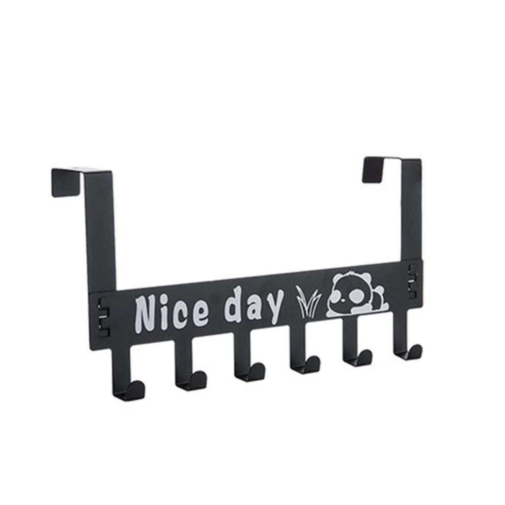 Over Door Hook Hanger,Metal Towel Rack Behind Door Organizer with 6 Hook for Bathroom , Black Multi-functional Holder for Coat Bag