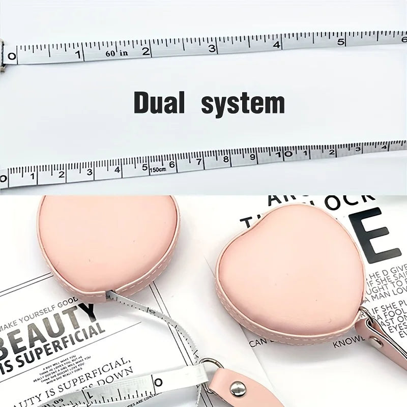 1Pc PU Leather Love Small Tape Measure Waist Tape Measure Home Use Cloth Measure 59.06 Inch Multifunctional Mini Measure