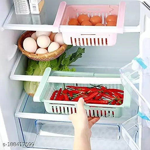 Maximize Your Fridge Space with Stretchable fridge organizer basket adjustable space saver storage basket kitchen accessories basket for fridge kitchen gadget basket for kitchen