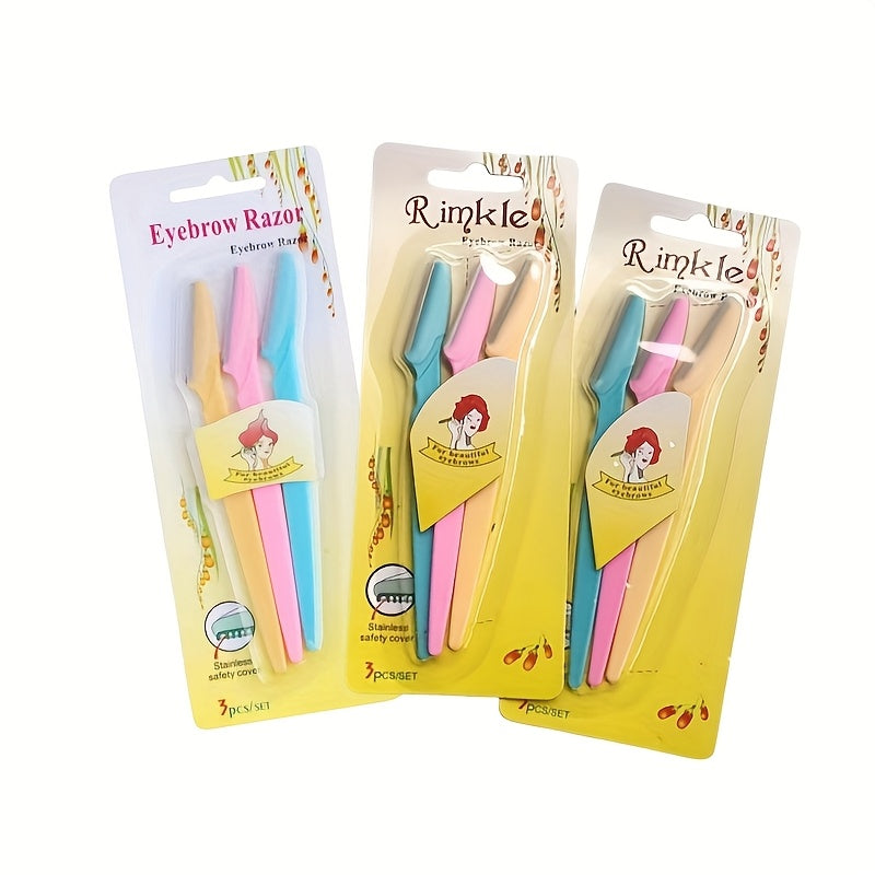3pcs Family Set, Eyebrow Cutter Or Razor Safely Removes Fine Hair From Eyebrows, Neck And Face. Stainless Steel Blades With Safety Cap Are Very Safe, Easy To Carry, Takes Up Little Space, Enough For The Whole Family