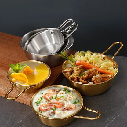 golden sauce pan 14 cm Round Rice Wine Bowl with Handle 304 Stainless Steel Household Food Sauce Bowls Cups Tableware Dinnerware Kitchen Utensils