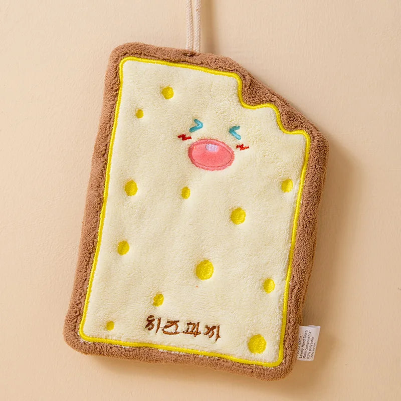 1pc Cute Cartoon Pattern Hanging Towel For Wiping Hands Absorbent Soft Towel With Hanging Loop For Bathroom, Bathroom Supplies