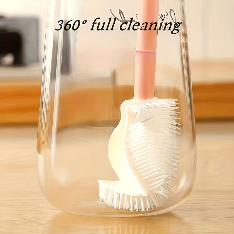 360° All-Around Silicone Bottle Brush with Foldable Head and Telescopic Handle - Portable, Reusable, Suitable for Kitchenware and Drinkware Cleaning, Ideal for All Seasons