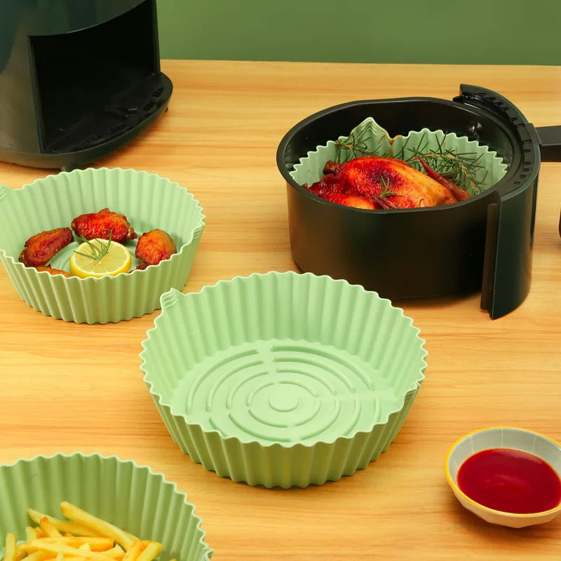 Silicone Air Fryers Oven Baking Tray Fried Pizza Chicken Mat AirFryer Silicone Pot Round Reusable Cake Pan Air Fryer Accessories