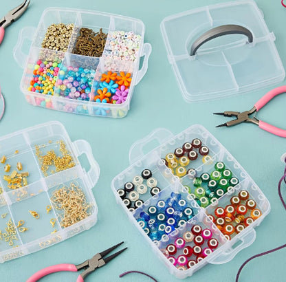 Stackable 3 Layer Storage Box Organizer - 3 Layer Plastic Storage Box Stackable Jewelry Accessory Container for Faux Pearl Studs Sewing Coil Supplies for Home Use