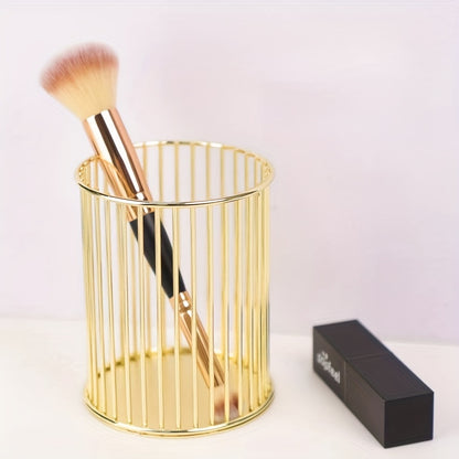 Elegant Golden Round Pen Holder - Multi-Functional Desk Organizer for Office, School Supplies & Accessories