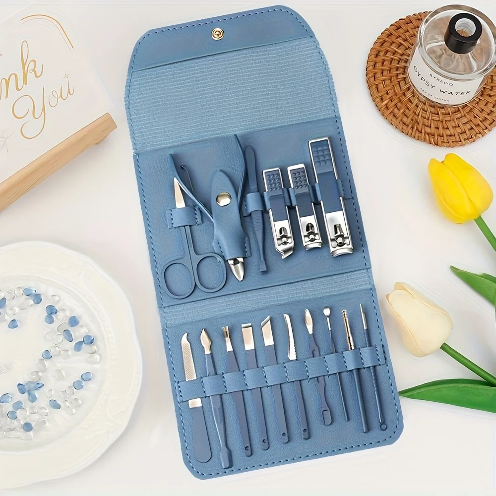 Nail Clippers Manicure Set 16pcs Nail Tool Kit with Luxury Travel Case Pedicure and Manicure Beauty Gift for Men and Women