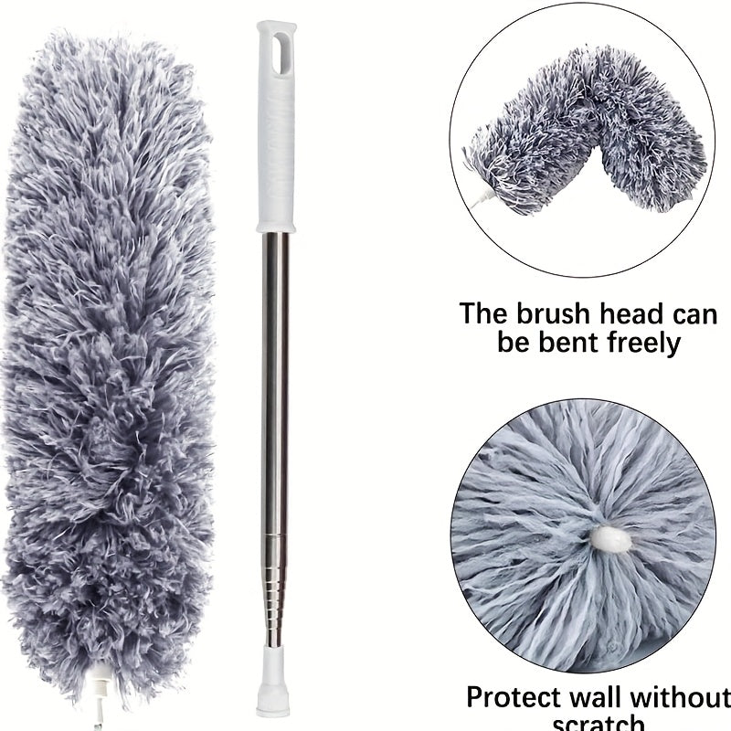 Flexible Grey Mop with Long Rod for Cleaning Hard-to-Reach Areas - Adjustable And Flexible Microfiber Duster - Washable, Reusable Cleaning Tool for High Ceilings, Furniture, And Cars. A Duster for Cleaning., Dusting Furniture, Household Dusting, Lightweig