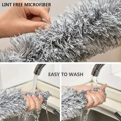 Flexible Grey Mop with Long Rod for Cleaning Hard-to-Reach Areas - Adjustable And Flexible Microfiber Duster - Washable, Reusable Cleaning Tool for High Ceilings, Furniture, And Cars. A Duster for Cleaning., Dusting Furniture, Household Dusting, Lightweig