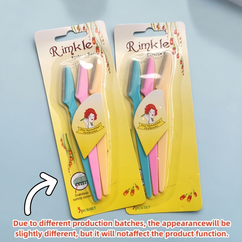 3pcs Family Set, Eyebrow Cutter Or Razor Safely Removes Fine Hair From Eyebrows, Neck And Face. Stainless Steel Blades With Safety Cap Are Very Safe, Easy To Carry, Takes Up Little Space, Enough For The Whole Family