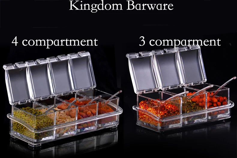 4 Piece Acrylic Seasoning Box - Storage Container Condiment Jars -Kitchen Tools Bar Accessories