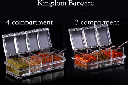 4 Piece Acrylic Seasoning Box - Storage Container Condiment Jars -Kitchen Tools Bar Accessories
