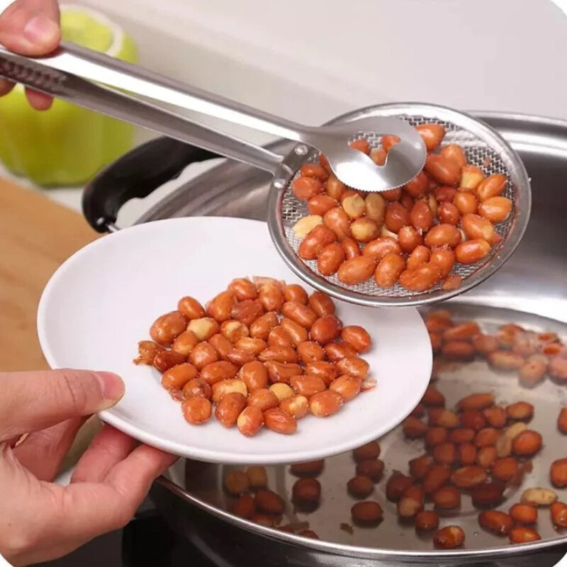 Household Stainless Steel Food Clip Snack Fryer Strainer Fried Tong Mesh Oil Strainer Colander Filter Oil Kitchen Cooking Tools