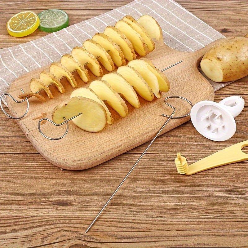 1pcs Stainless Steel Potato Slicer Set, Manual Cyclone Rotating Vegetable Cutter, Non-Sparking/Magnesium Rod, Plastic Handle, BBQ And Camping Kitchen, Father'S Day, Colorful Wedding Season