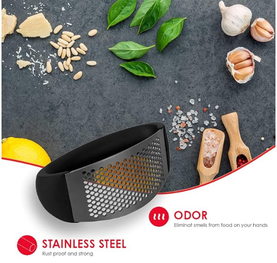 Manual Garlic Press Rocker with Handle Stainless Steel Garlic Crusher Squeezer Slicer Mincer Metal Ginger Garlic Chopper Kitchen Gadget Tool Garlic Cutter Creative Hand Press Garlic Tools Kitchen Gadgets Tool For Garlic Paste