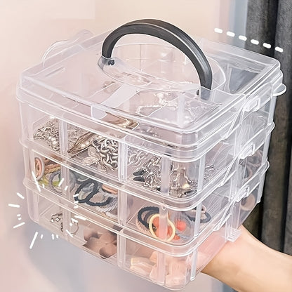 Stackable 3 Layer Storage Box Organizer - 3 Layer Plastic Storage Box Stackable Jewelry Accessory Container for Faux Pearl Studs Sewing Coil Supplies for Home Use