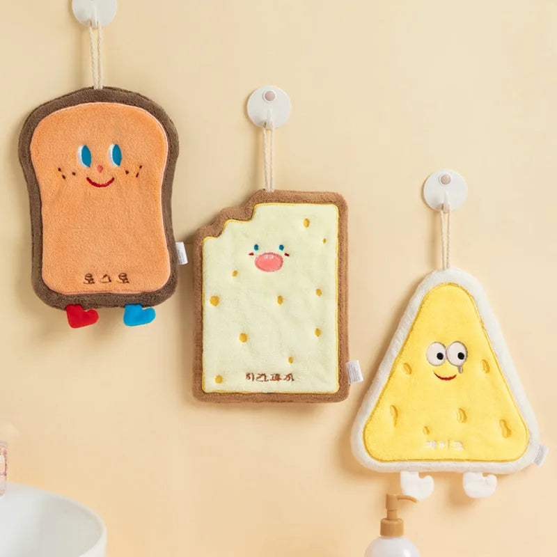 1pc Cute Cartoon Pattern Hanging Towel For Wiping Hands Absorbent Soft Towel With Hanging Loop For Bathroom, Bathroom Supplies