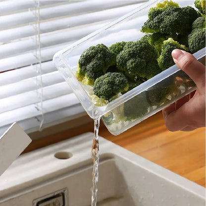 Plastic Food Containers with Removable Drain Plate and Lid Portable Stackable Kitchen Freezer Containers Fruit Tray