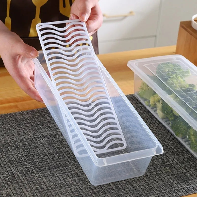 Plastic Food Containers with Removable Drain Plate and Lid Portable Stackable Kitchen Freezer Containers Fruit Tray