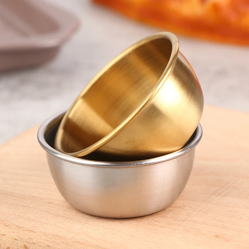 Golden sauce bowl premium quality . 7.3 cm . Reusable Stainless Steel Small Sauce Cup Seasoning Spice Dishes Ketchup Hot Pot Dipping Bowl Saucer Tableware Kitchen Supplies