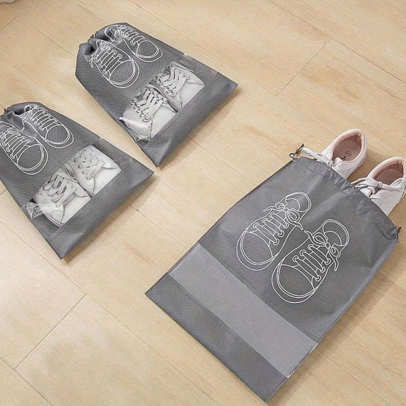 Lightweight Dustproof Grey Travel Shoe Bag with Drawstring Closure - Hand Washable Non-Woven Storage Bag, Suitable for Organizing And Cleaning Shoes