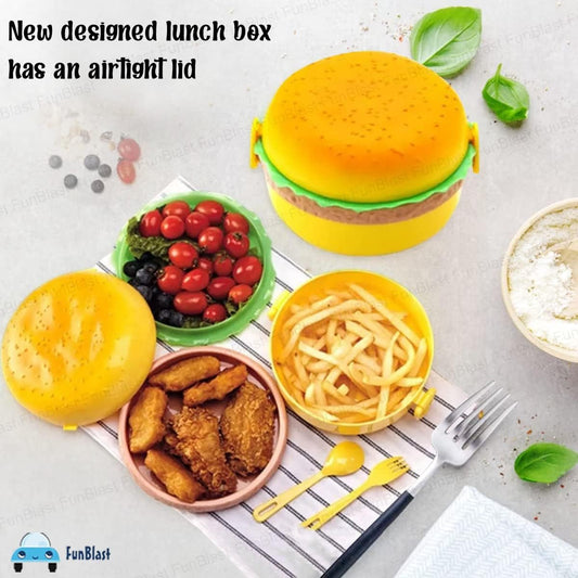 Burger Shape Lunch Box for Kids - Lunch Box for Kids, Tiffin Box, Lunch Box Leak Proof Plastic Lunch Box, Lunch Box with