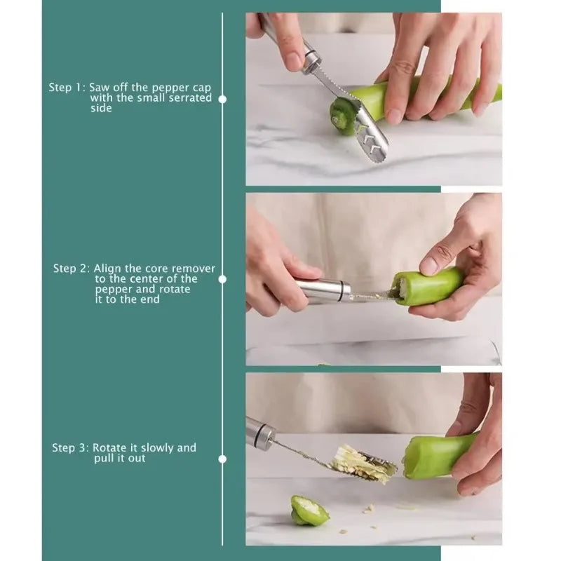 Jalapeno Pepper Chili Corer Remover Stainless Steel Corer Multifunctional Fruit Knife Coring Seed Digger Kitchen Accessories