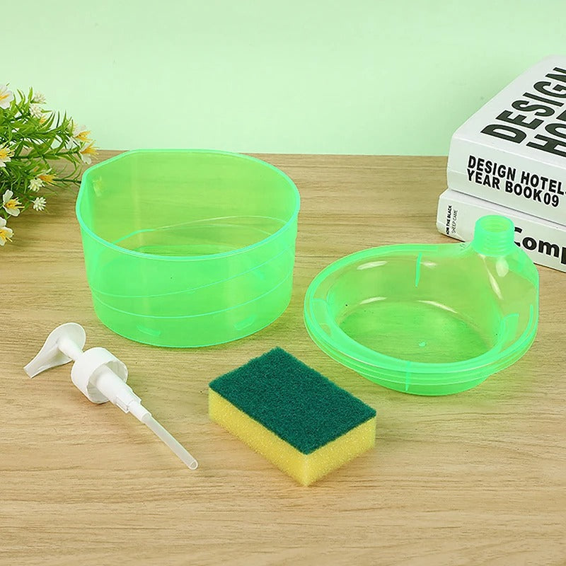 Soap Dispenser and Scrubber Holder Multifunctional Dishwashing Container 1000ml Manual Sink Dish Washing