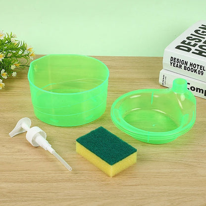 Soap Dispenser and Scrubber Holder Multifunctional Dishwashing Container 1000ml Manual Sink Dish Washing