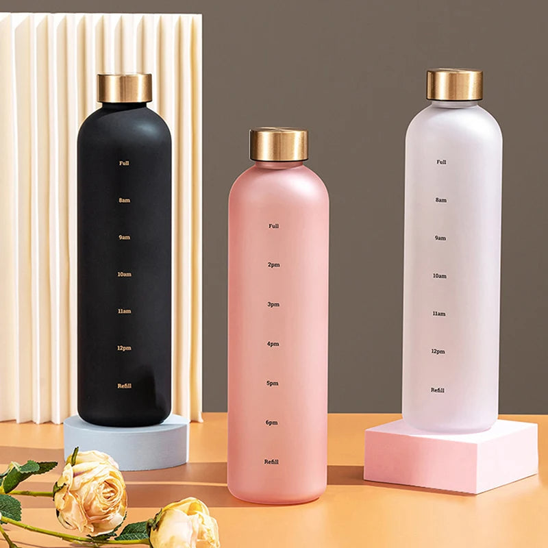 1L Water Bottle With Time Marker 32 OZ Fitness Sports Outdoor Travel Portable Leakproof Drinkware BPA Free Drink Bottles