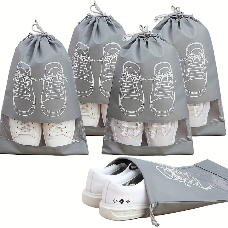 Lightweight Dustproof Grey Travel Shoe Bag with Drawstring Closure - Hand Washable Non-Woven Storage Bag, Suitable for Organizing And Cleaning Shoes