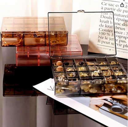 Earring Organizer Acrylic Jewelry Box Clear Tackle Box Organizer Plastic Ring Storage Organizer Tray with 30 different Compartment 2 Layer Travel Case Gift for Women