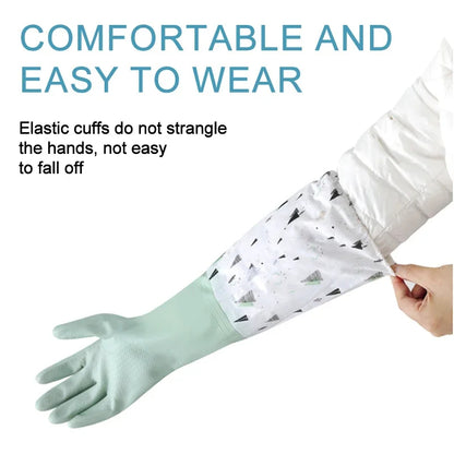 Long Latex Gloves Dishwashing Cleaning velvet Gloves Kitchen Waterproof Durable Rubber Clean Tool Interior Plush Silicone Glove