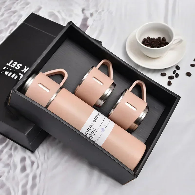 3 Cup Double-Layer Stainless Steel Vacuum Flask Set