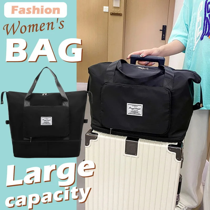 Expandable Oxford Pillow Bag Fashion Travel Duffel Bag Lightweight Foldable Travel Bag For Women And Men Tote Carry On Luggage Bag Weekender Overnight Bag