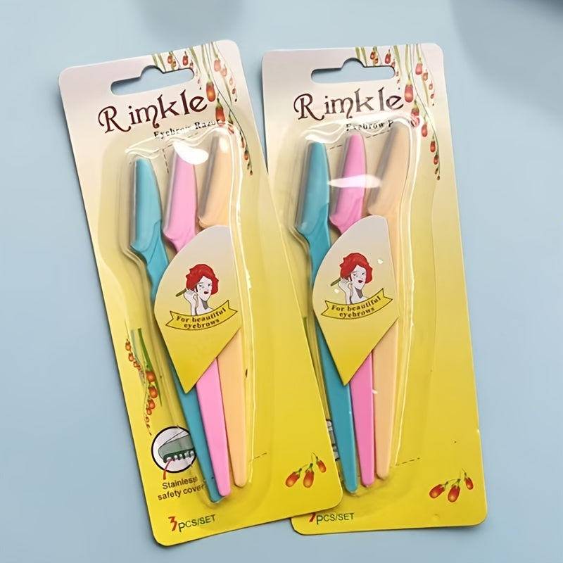 3pcs Family Set, Eyebrow Cutter Or Razor Safely Removes Fine Hair From Eyebrows, Neck And Face. Stainless Steel Blades With Safety Cap Are Very Safe, Easy To Carry, Takes Up Little Space, Enough For The Whole Family