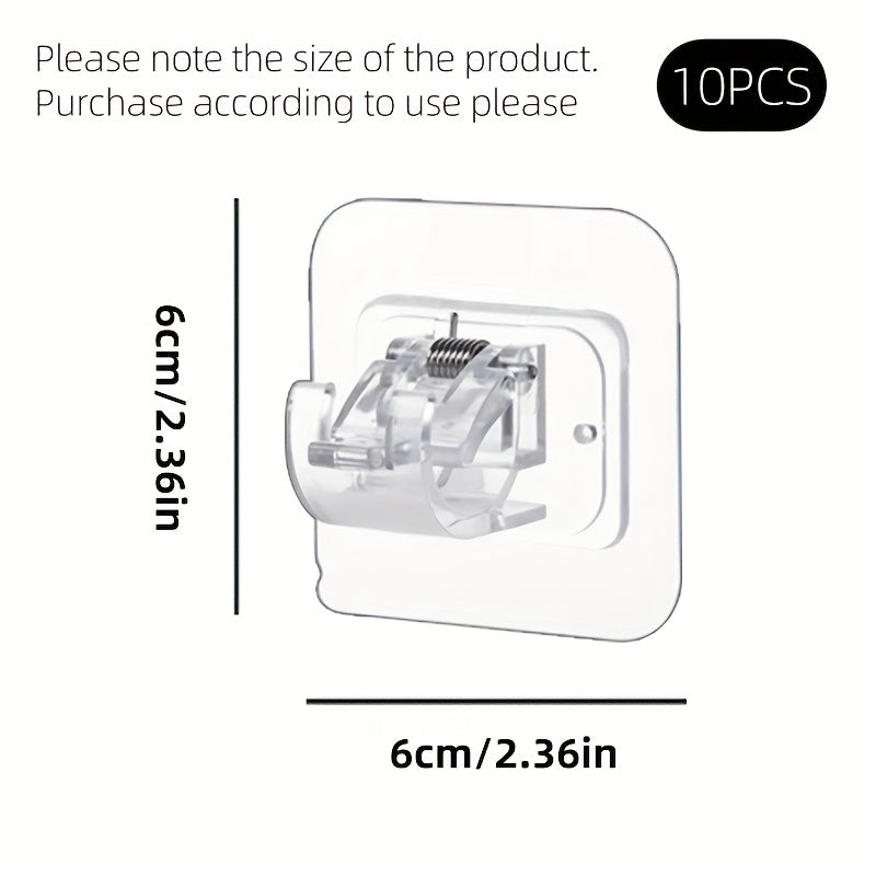2pcs No-Drill Curtain Rod Hanger, Transparent Rod Hook, Self-Adhesive Rod Hanger, Heavy-Duty Tube Style Rod Hook, Window Decoration Installation, No-Drill Rod Hanger, Utility Hooks, Utility Hooks For Home Storage