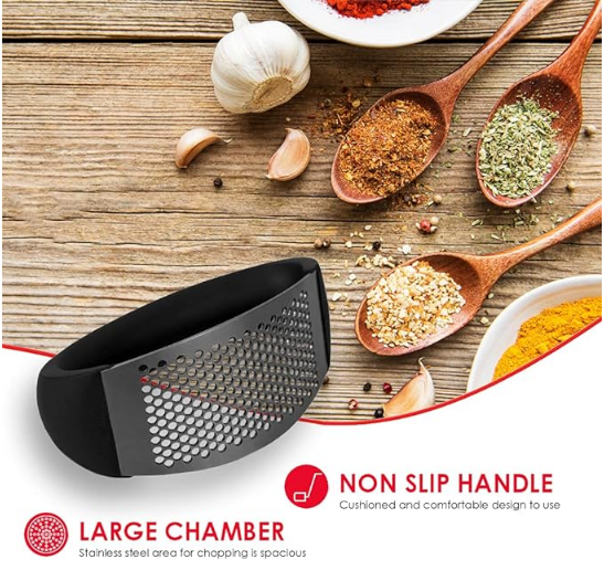 Manual Garlic Press Rocker with Handle Stainless Steel Garlic Crusher Squeezer Slicer Mincer Metal Ginger Garlic Chopper Kitchen Gadget Tool Garlic Cutter Creative Hand Press Garlic Tools Kitchen Gadgets Tool For Garlic Paste