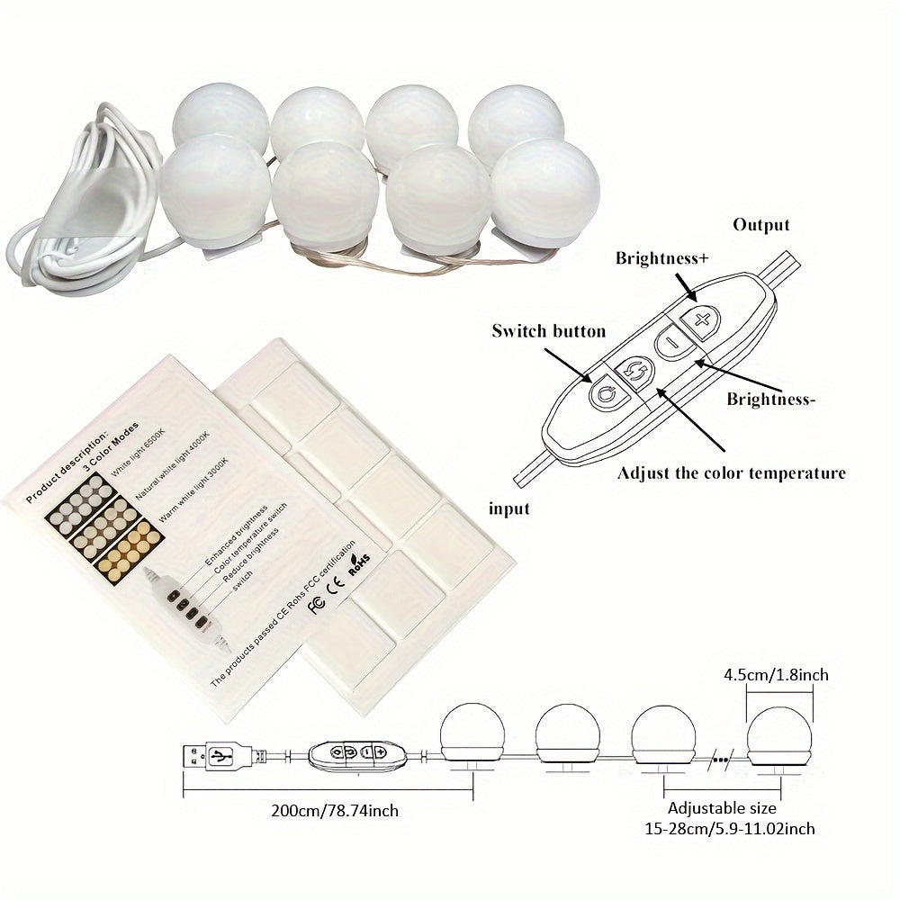 Vanity Light LED Bulbs for Makeup Mirror Stand 10 Bulbs with 3 Light Modes